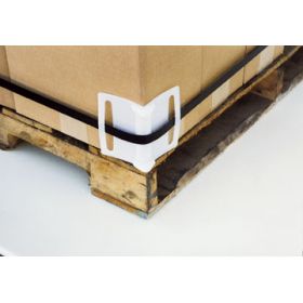 The safety edge protector works with both plastic or steel strapping.